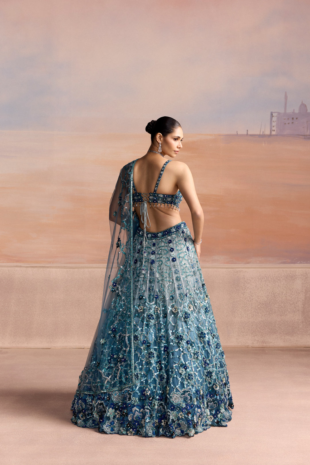 LIGHT BLUE SILVER OMBRE AERIS LEHENGA SET