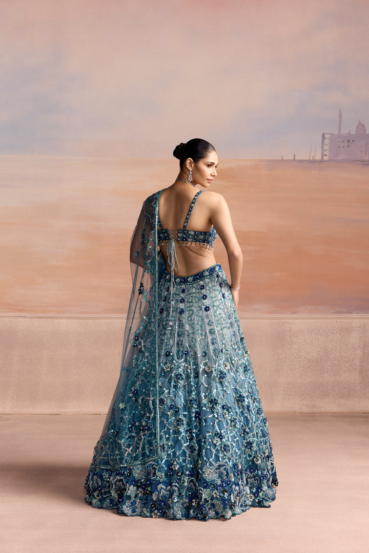 LIGHT BLUE SILVER OMBRE AERIS LEHENGA SET