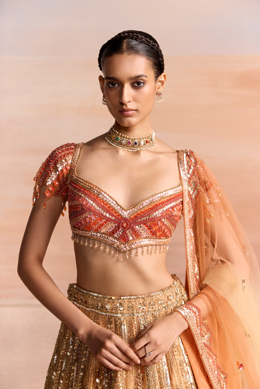 GOLD ORANGE OMBRE LUCERIS LEHENGA SET