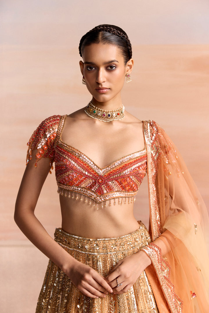 GOLD ORANGE OMBRE LUCERIS LEHENGA SET