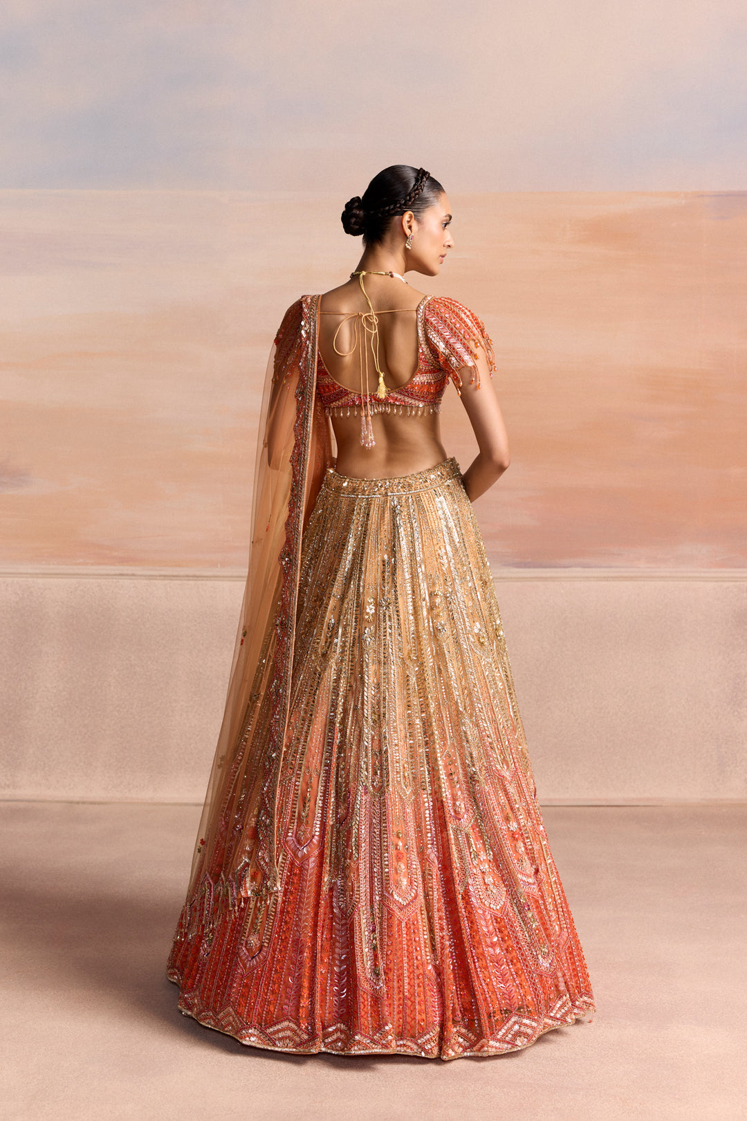 GOLD ORANGE OMBRE LUCERIS LEHENGA SET