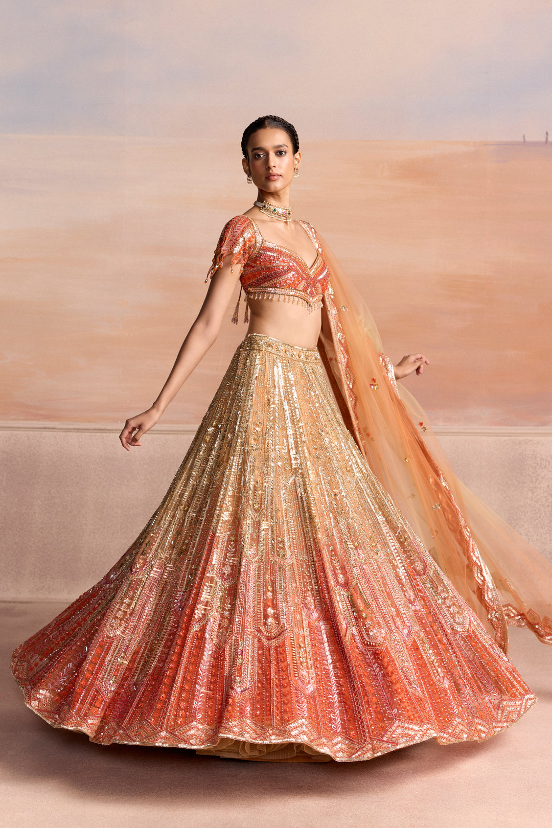 GOLD ORANGE OMBRE LUCERIS LEHENGA SET