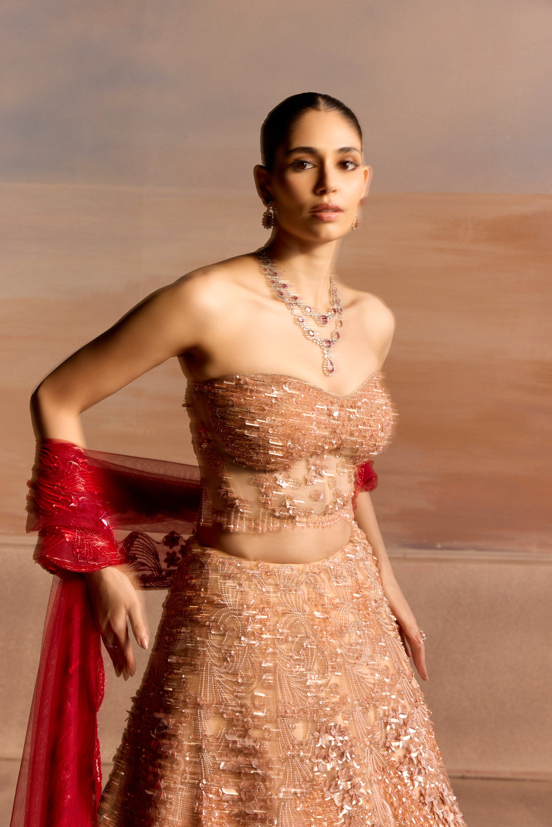 PEACH RED OMBRE SEREN LEHENGA SET