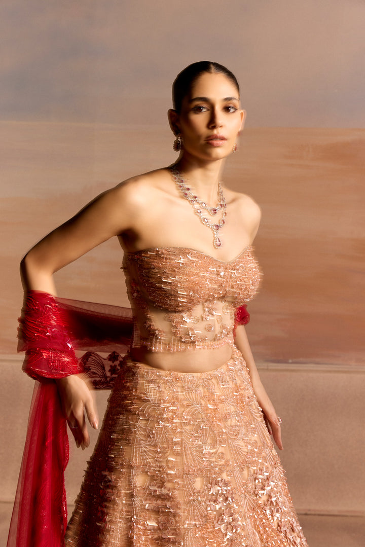 PEACH RED OMBRE SEREN LEHENGA SET