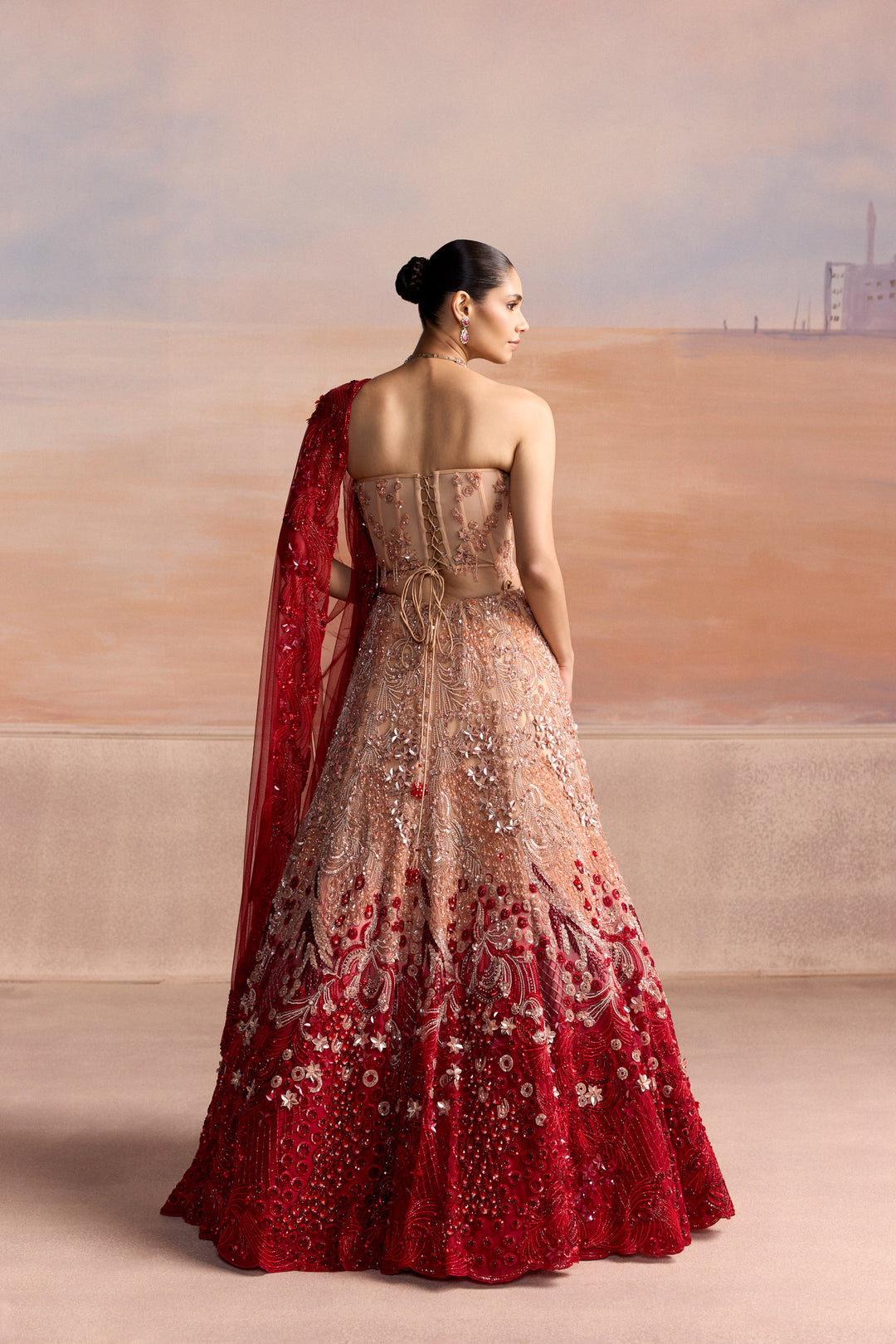 PEACH RED OMBRE SEREN LEHENGA SET