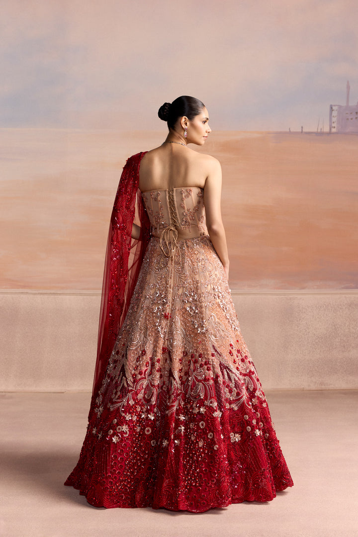 PEACH RED OMBRE SEREN LEHENGA SET