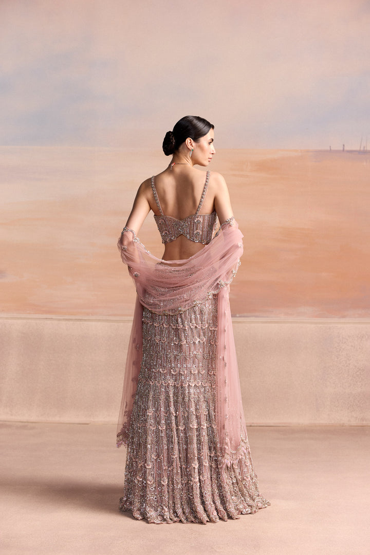 LIGHT PINK SILVER FISHCUT ASTERA LEHENGA SET