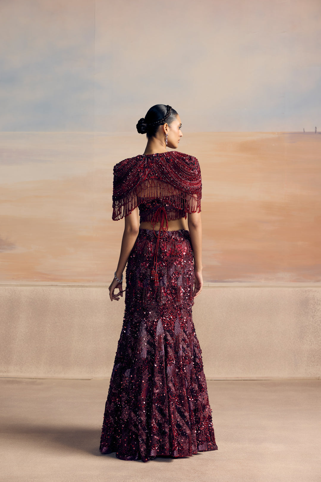 DEEP RED FISCHUT ALTAIR LEHENGA SET
