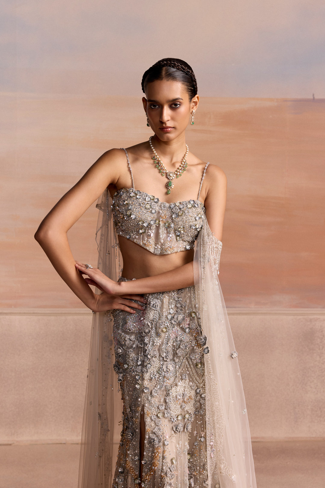 SILVER SLIT ELION LEHENGA SET