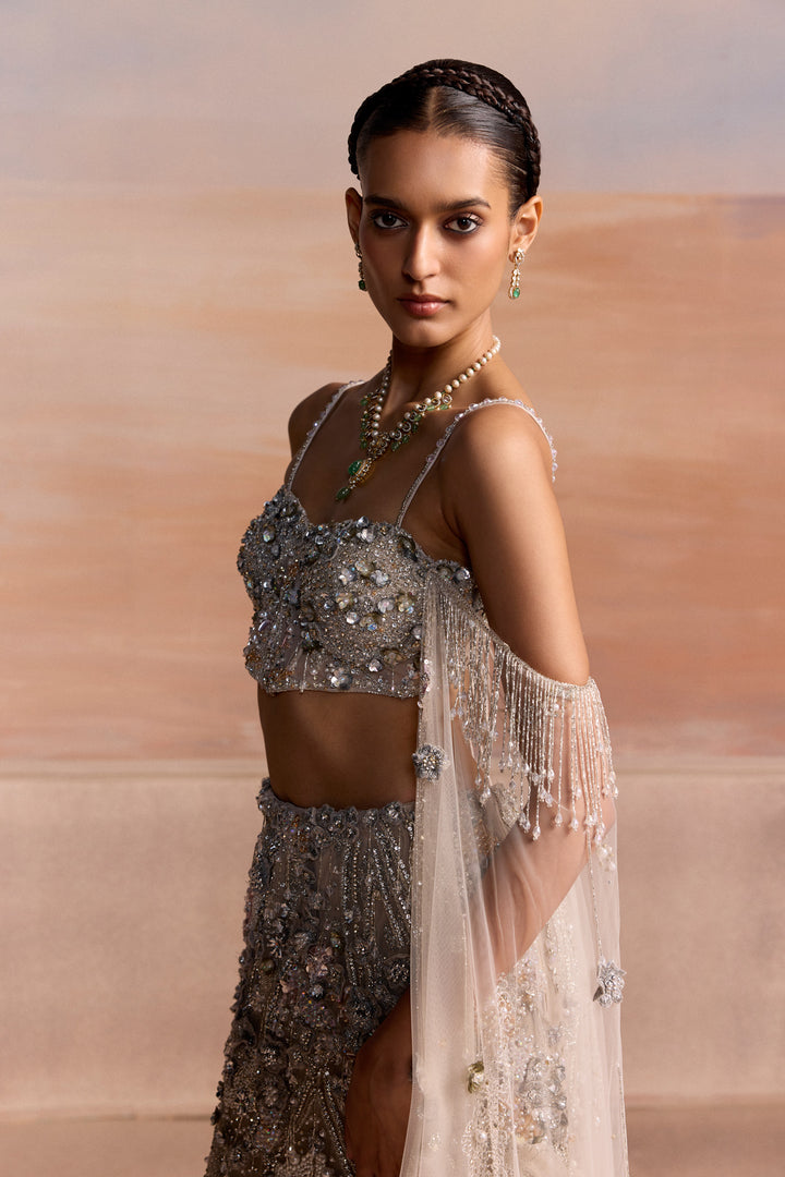 SILVER SLIT ELION LEHENGA SET