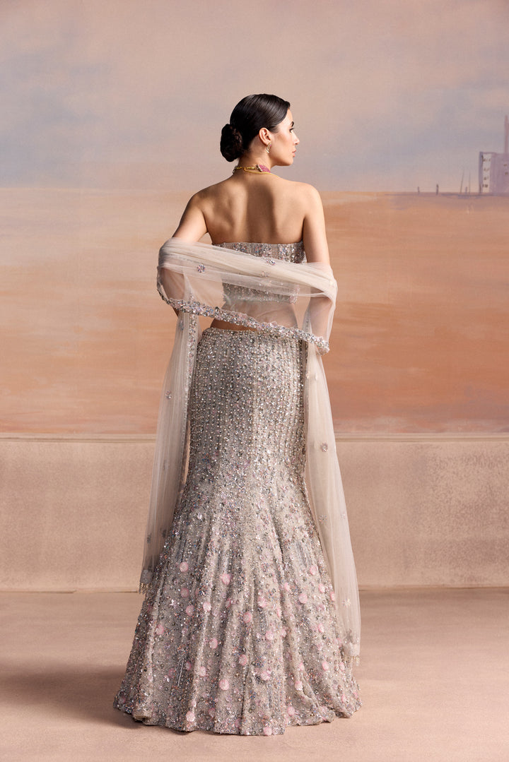 SILVER PINK FISHCUT ORIALIS LEHENGA SET
