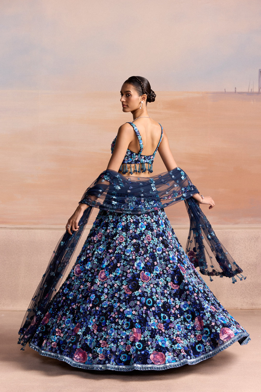BLUE PINK MULTICOLOUR ISOLA LEHENGA SET
