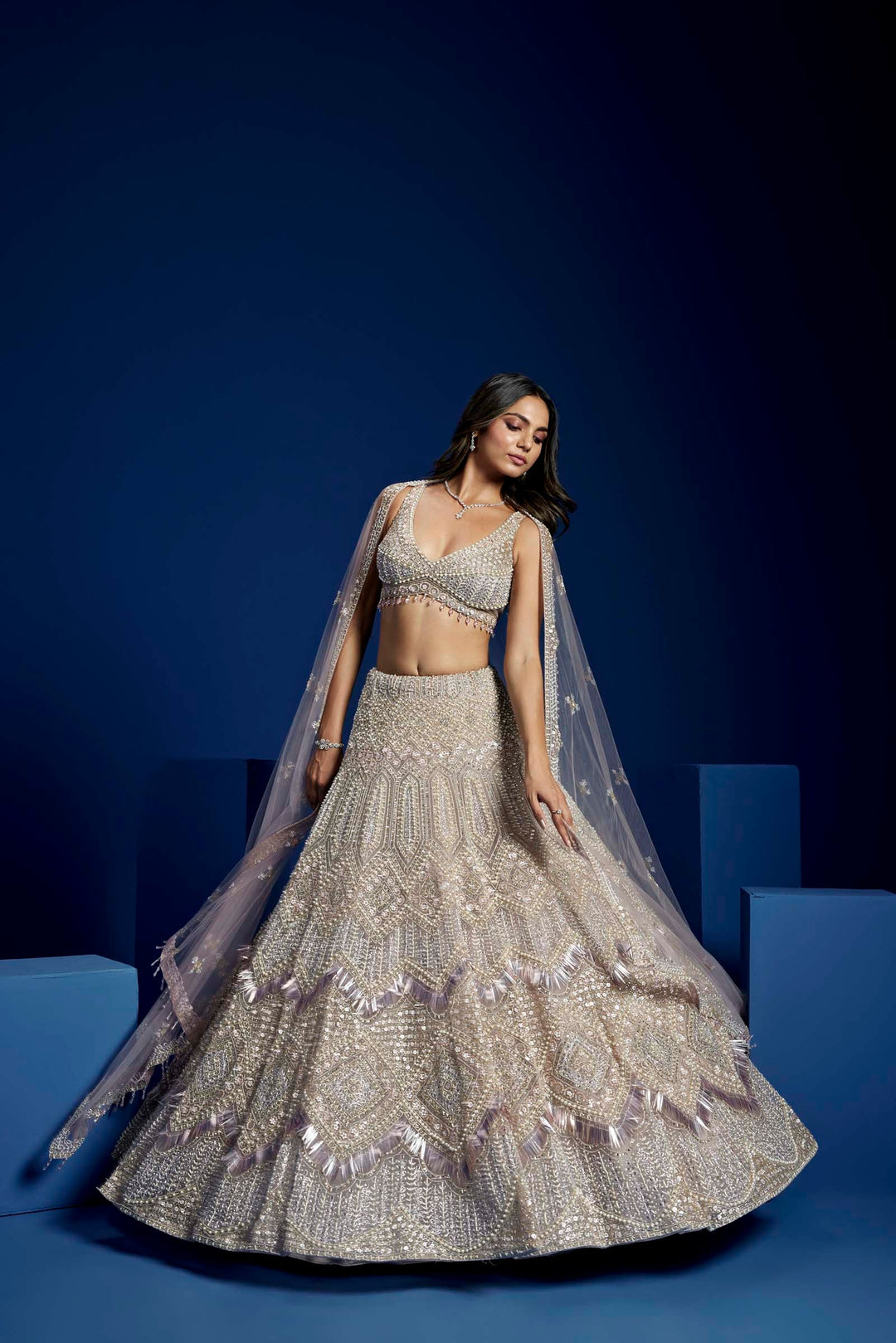 SILVER AND MAUVE ALESSIA LEHENGA SET