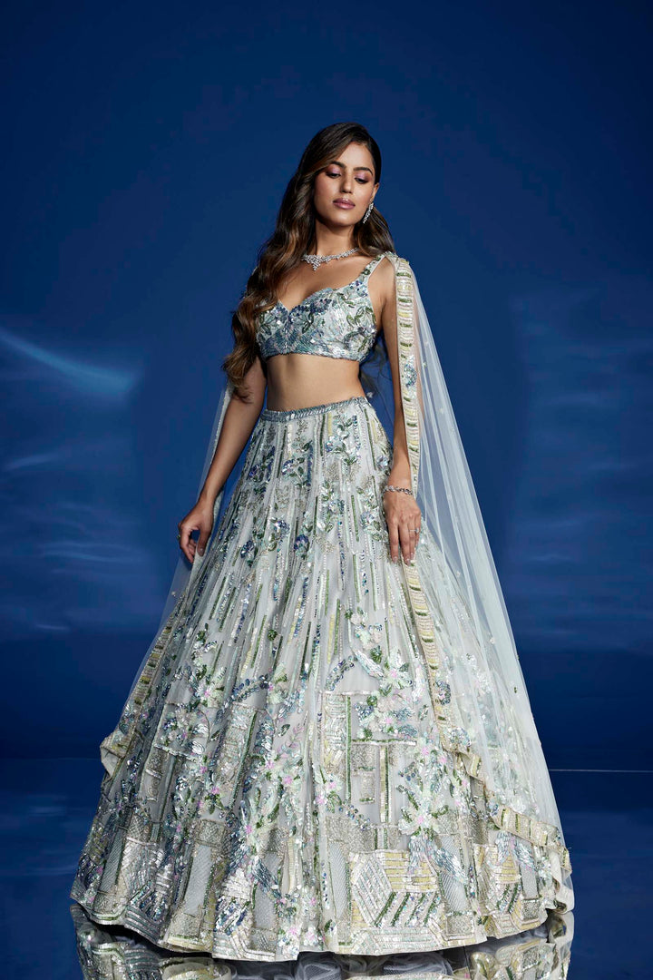 LIGHT OLIVE GREEN CELESTINE LEHENGA SET