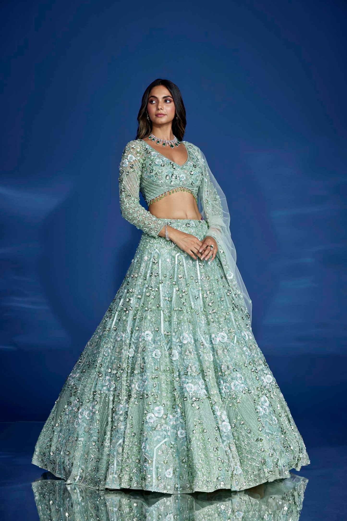 GREEN AURIC LEHENGA SET