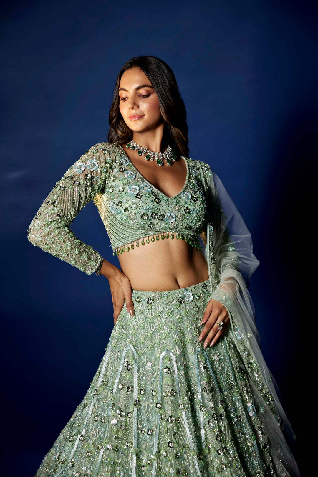 GREEN AURIC LEHENGA SET