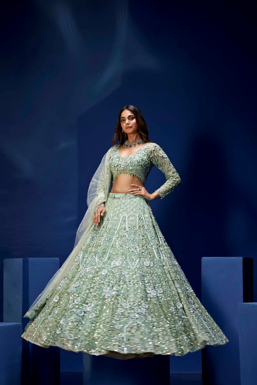 GREEN AURIC LEHENGA SET
