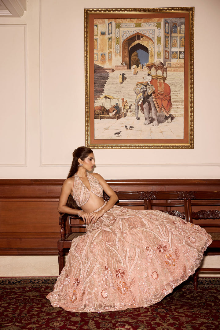 PEACH PEARL DETAILING HARPER LEHENGA SET