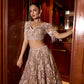 SOFT GOLD CAMELLIA 3D EMBROIDERED LEHENGA SET