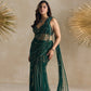EMERALD GREEN AND GOLD PRE DRAPED SAREE