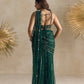 EMERALD GREEN AND GOLD PRE DRAPED SAREE