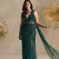 EMERALD GREEN AND GOLD PRE DRAPED SAREE