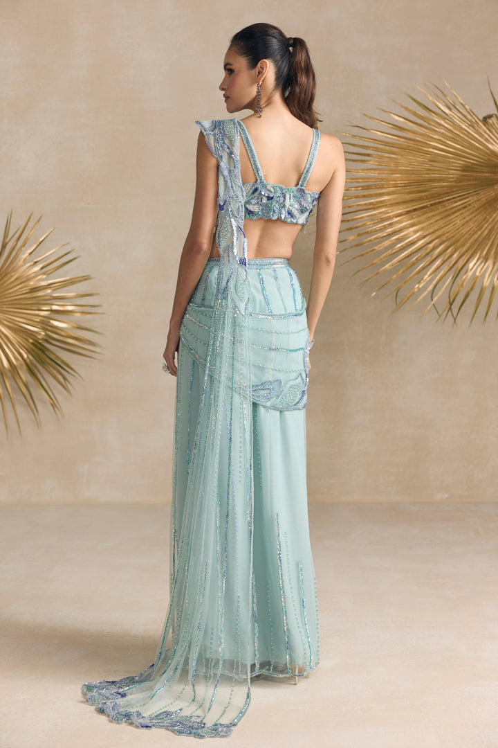POWDER BLUE PRE DRAPED SAREE