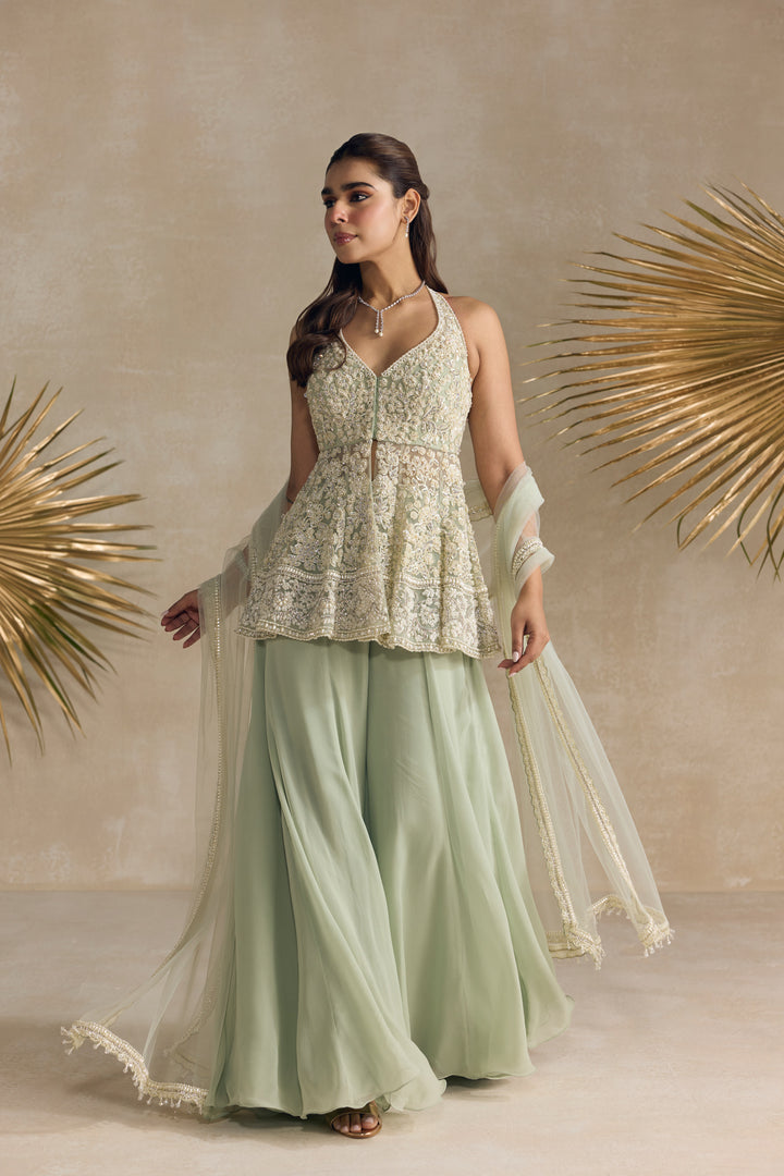 LIGHT JADE PEPLUM SHARARA SET