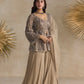 DULL BROWN AND SILVER PEPLUM SHARARA SET