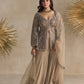 DULL BROWN AND SILVER PEPLUM SHARARA SET