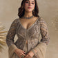 DULL BROWN AND SILVER PEPLUM SHARARA SET