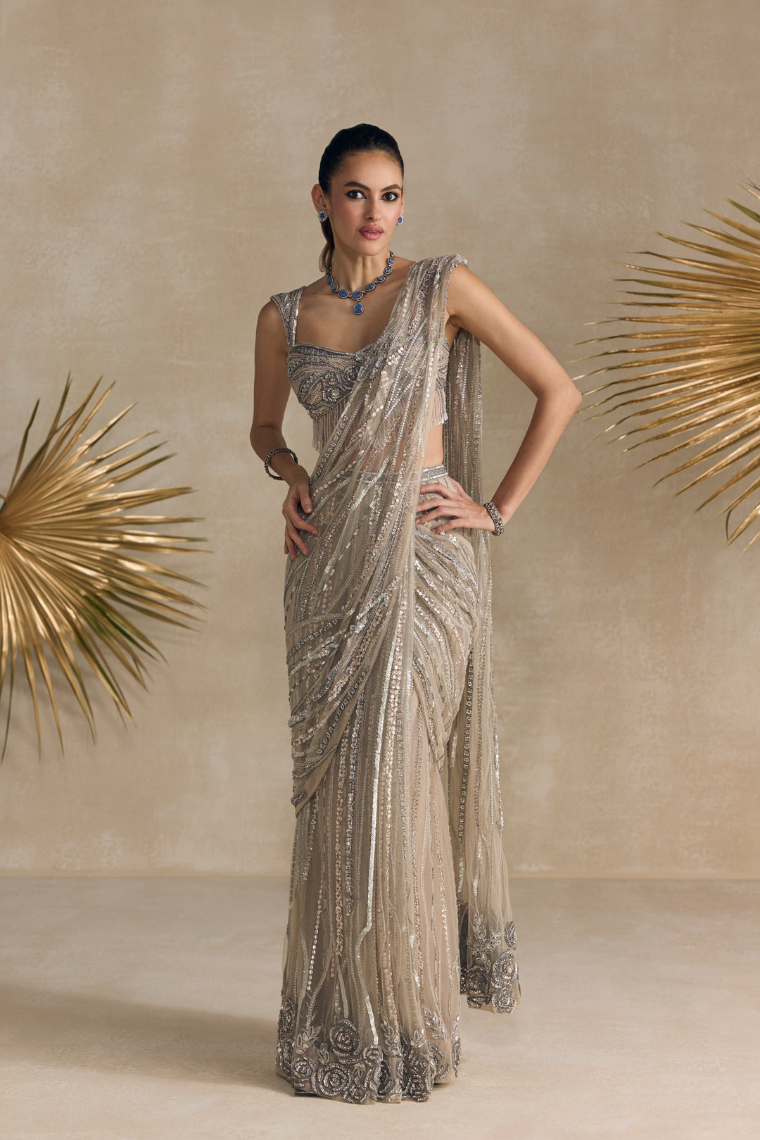 SILVER CORSET PRE DRAPED SAREE