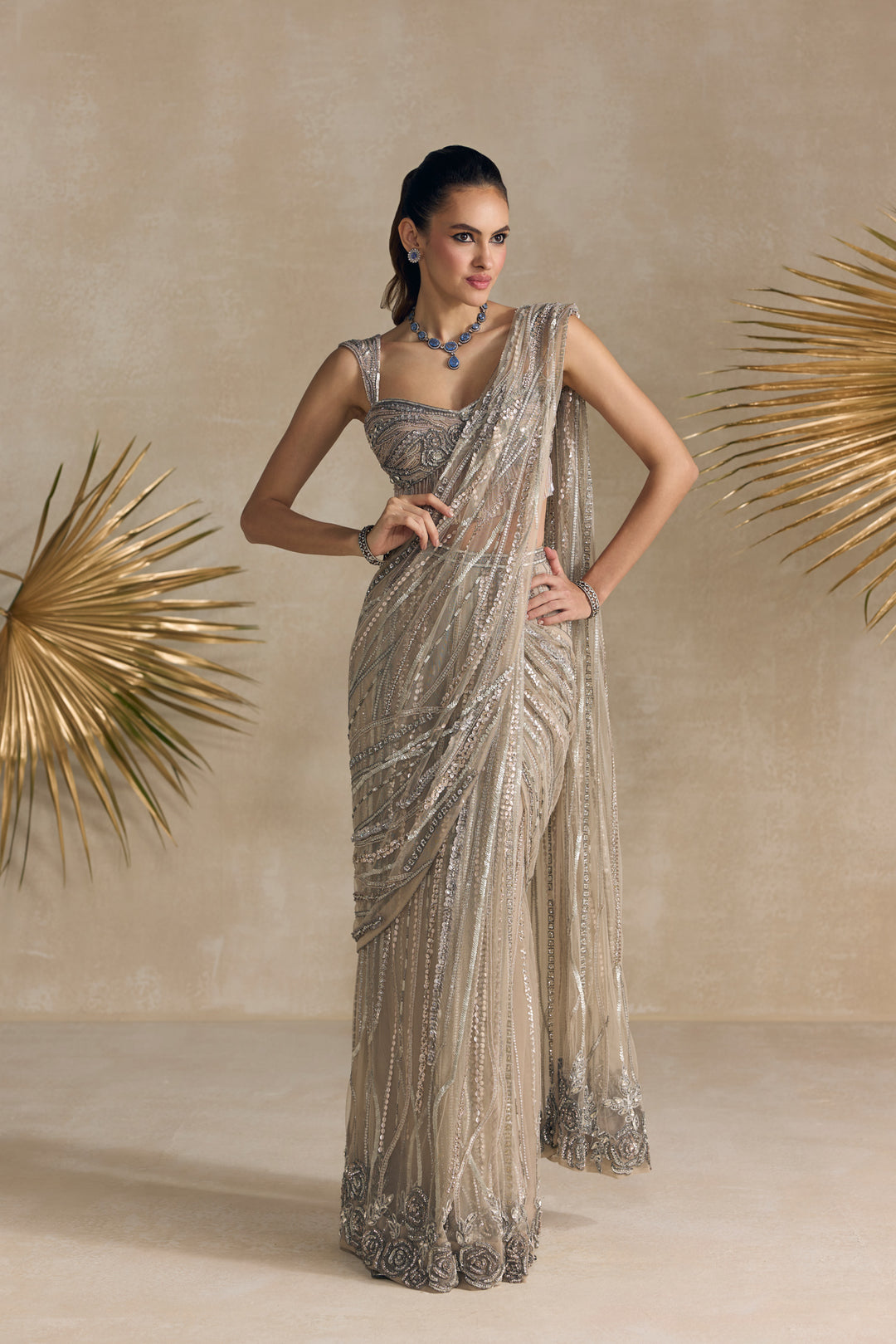 SILVER CORSET PRE DRAPED SAREE