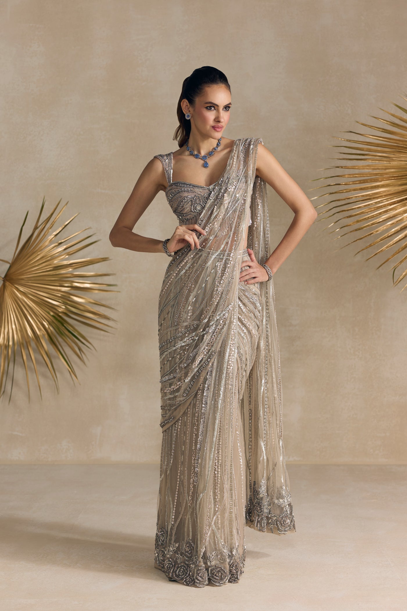 SILVER CORSET PRE DRAPED SAREE