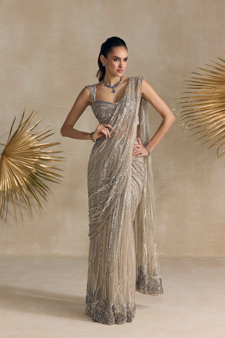 SILVER CORSET PRE DRAPED SAREE