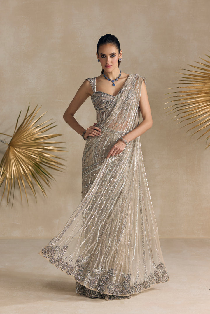 SILVER CORSET PRE DRAPED SAREE