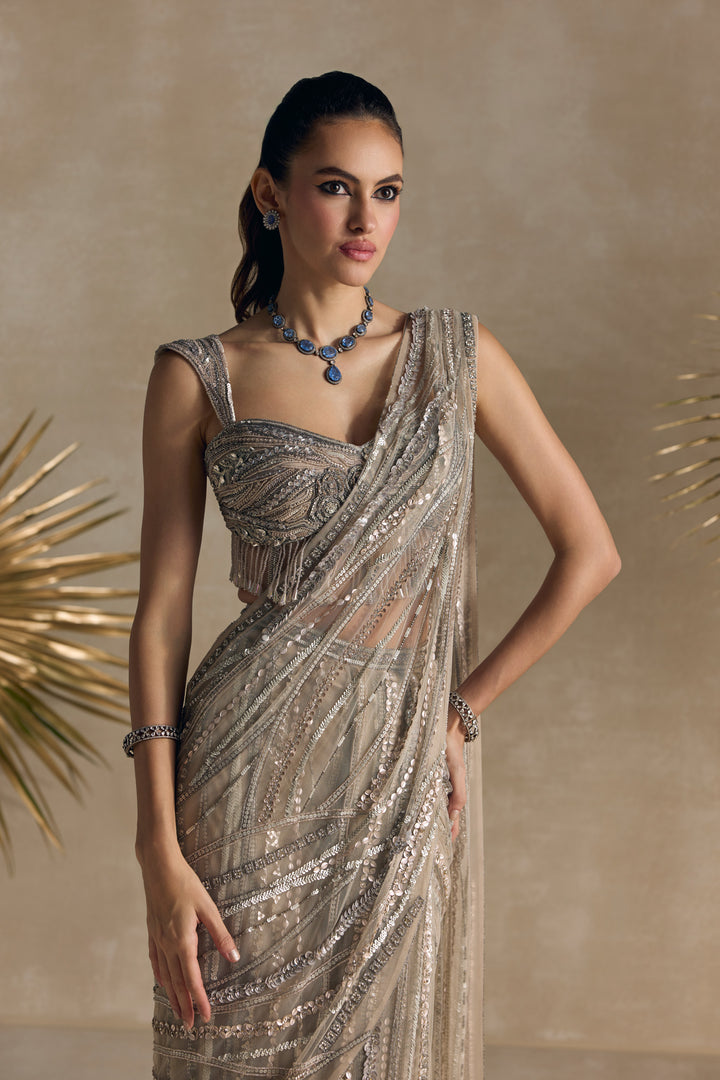 SILVER CORSET PRE DRAPED SAREE