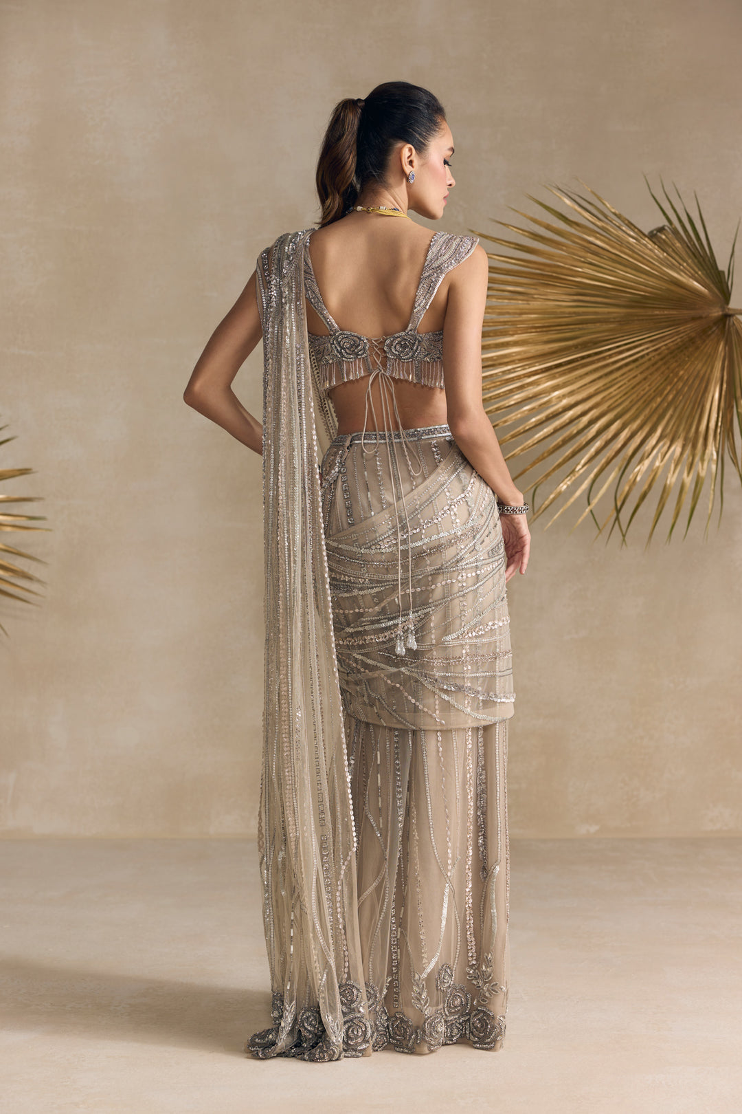 SILVER CORSET PRE DRAPED SAREE