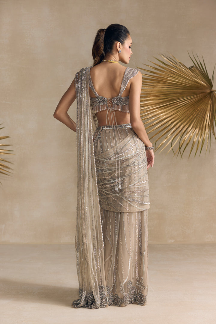 SILVER CORSET PRE DRAPED SAREE
