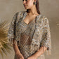 CHAMPAGNE GOLD AND SILVER PRE DRAPED SAREE CAPE SET