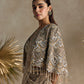 CHAMPAGNE GOLD AND SILVER PRE DRAPED SAREE CAPE SET