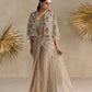 CHAMPAGNE GOLD AND SILVER PRE DRAPED SAREE CAPE SET