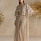 CHAMPAGNE GOLD AND SILVER PRE DRAPED SAREE CAPE SET