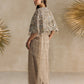 CHAMPAGNE GOLD AND SILVER PRE DRAPED SAREE CAPE SET