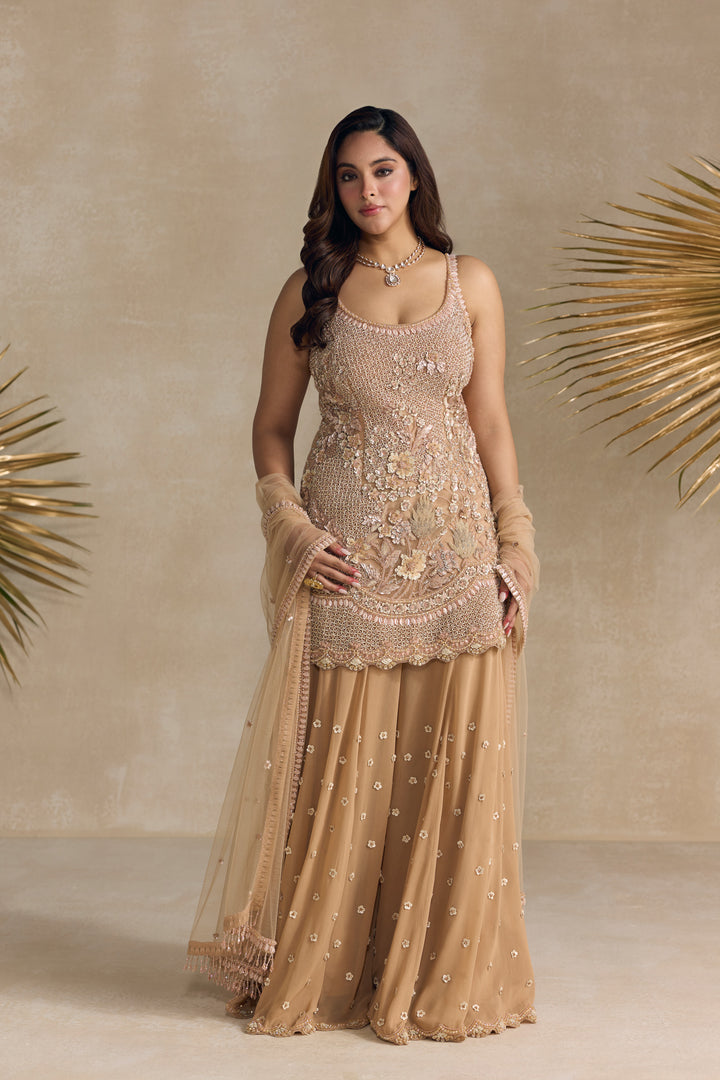 PEACH EMBELLISHED SHARARA SET