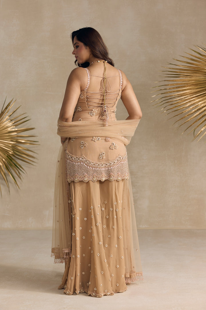 PEACH EMBELLISHED SHARARA SET
