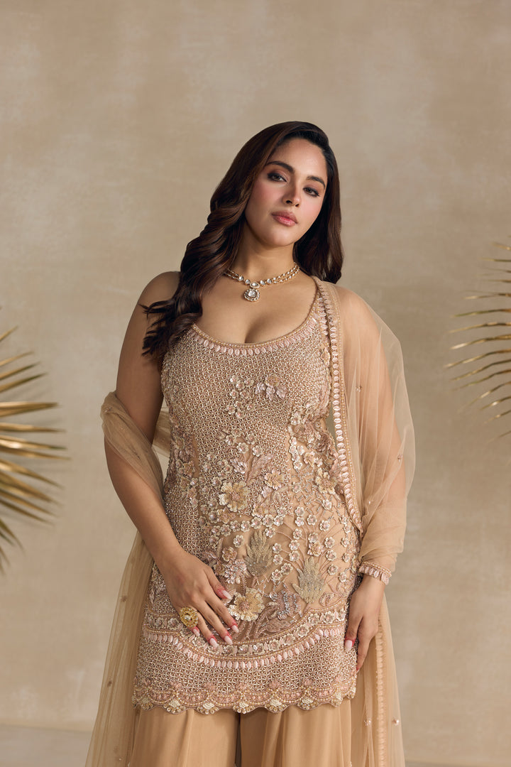 PEACH EMBELLISHED SHARARA SET