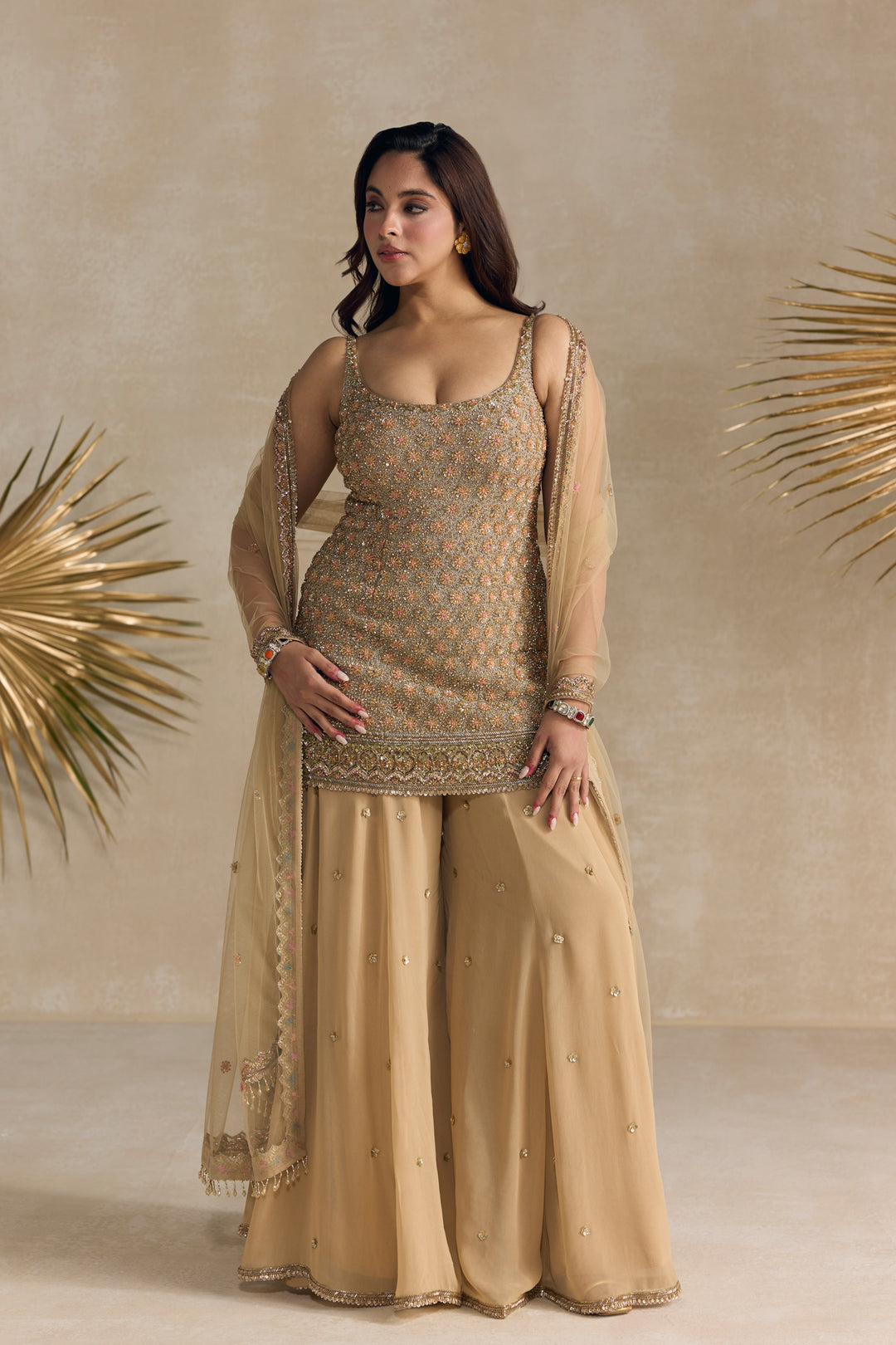 GOLD CRYSTAL EMBELLISHED SHARARA SET