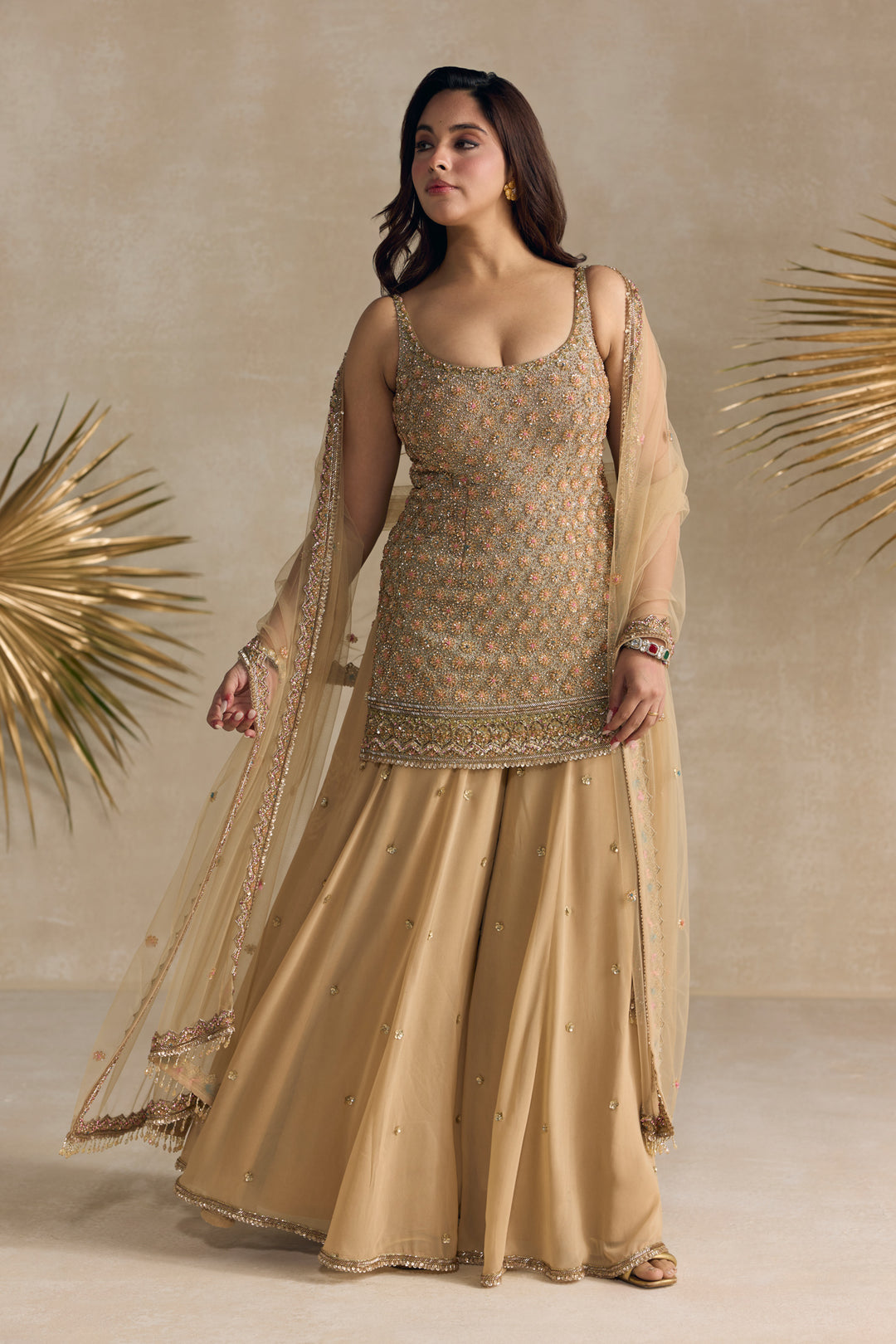 GOLD CRYSTAL EMBELLISHED SHARARA SET