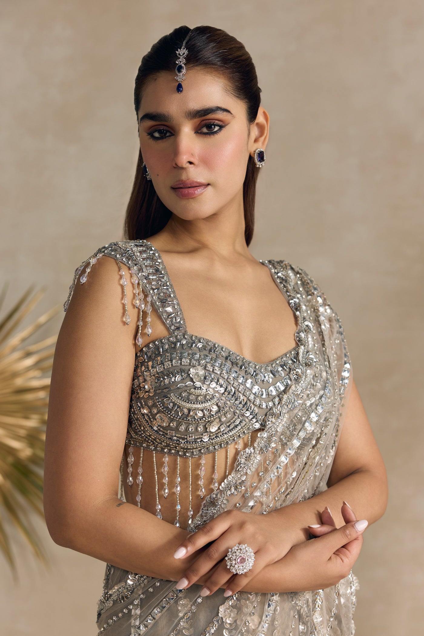 SILVER CRYSTAL PRE DRAPED SAREE